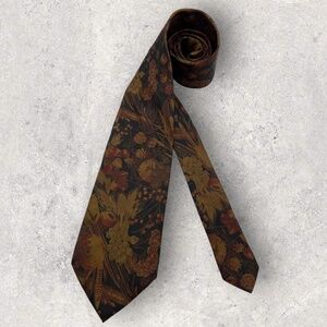 ERMENEGILDO ZEGNA Black/Burgundy/Beige Floral Leaf Silk LUXURY Tie ITALY